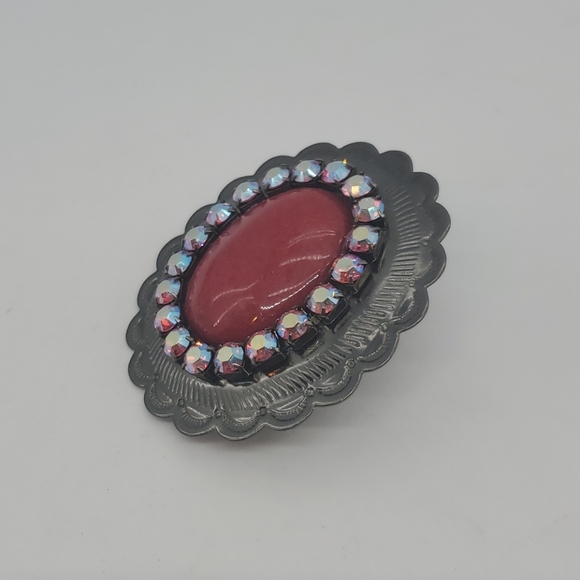 JUMBO RED JADE RHINESTONE CONCHO RING - Picture 2 of 4
